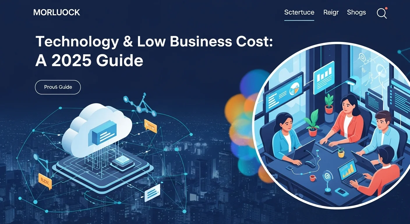 Modern technology landscape with business elements and tech solutions for Low Business Cost Start