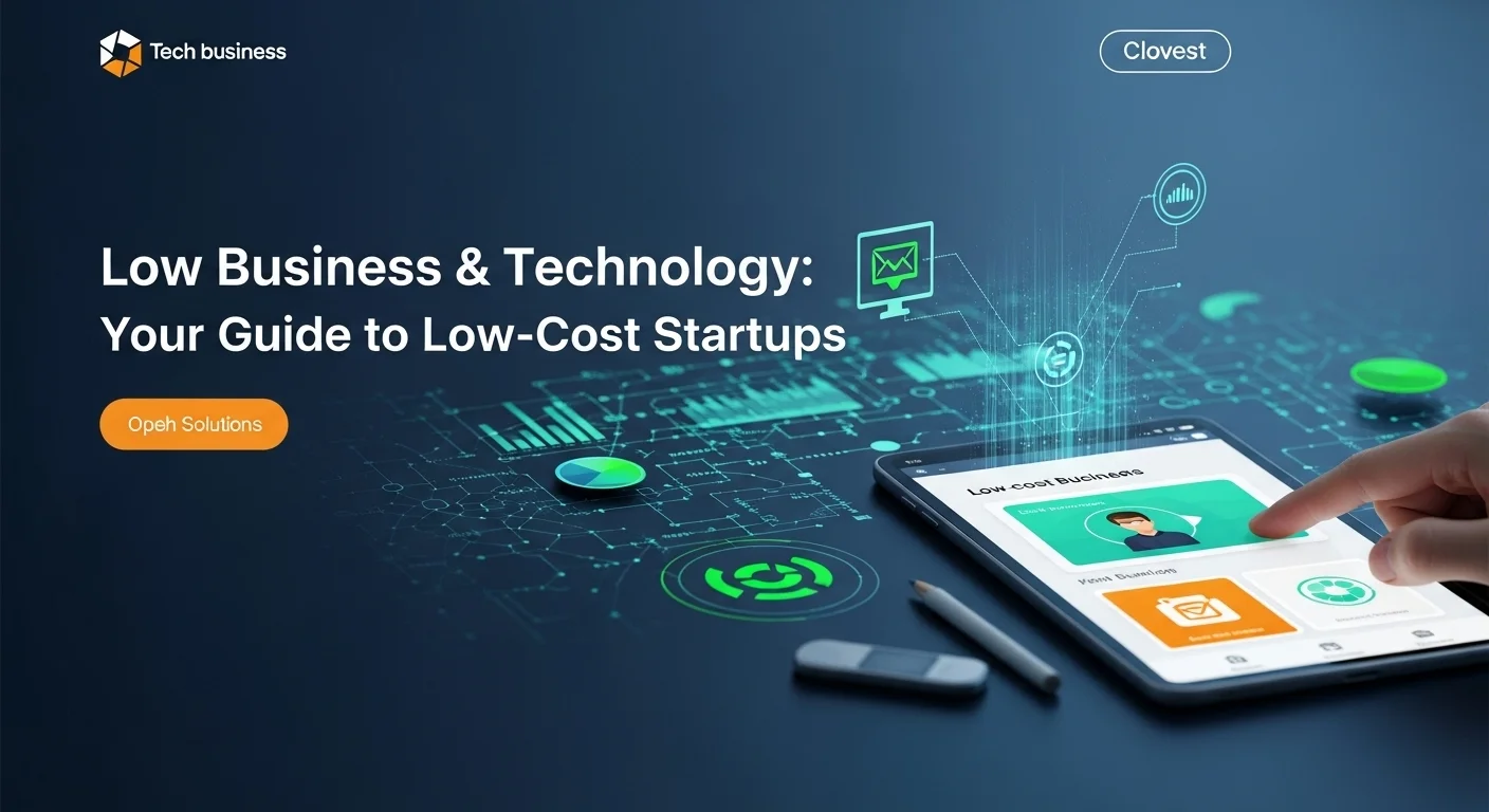 Modern technology landscape with business elements and tech solutions for Low Business
