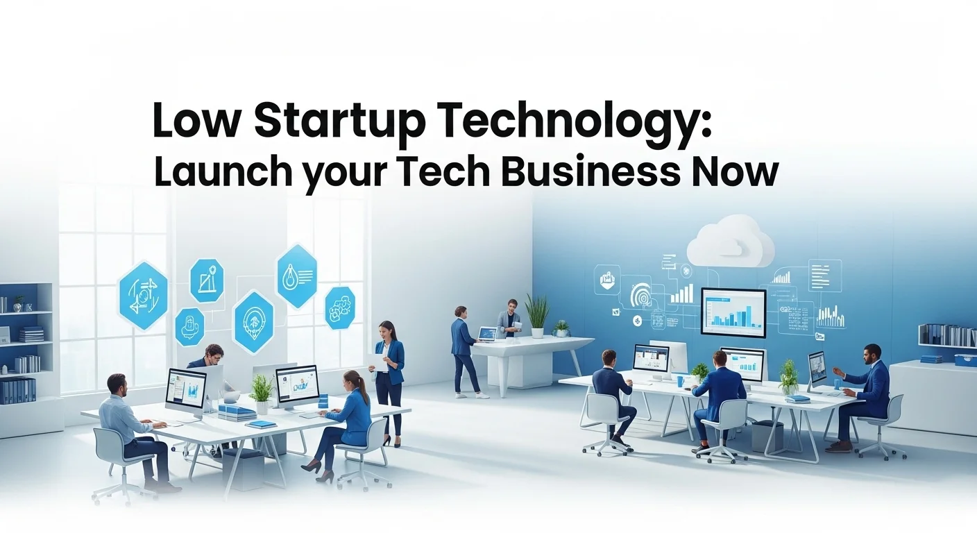 Modern technology landscape with business elements and tech solutions for Low Startup