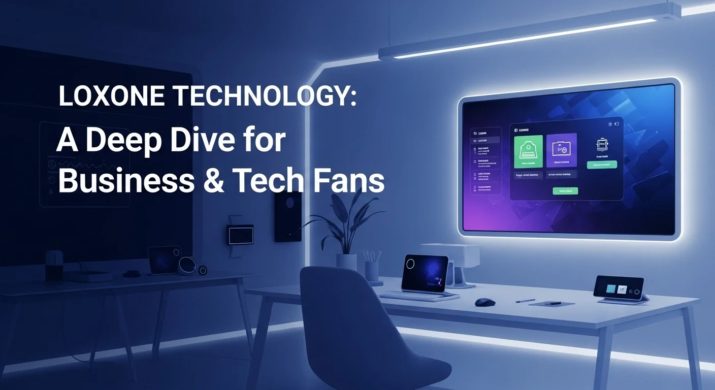 Modern technology landscape with business elements and tech solutions for Loxone