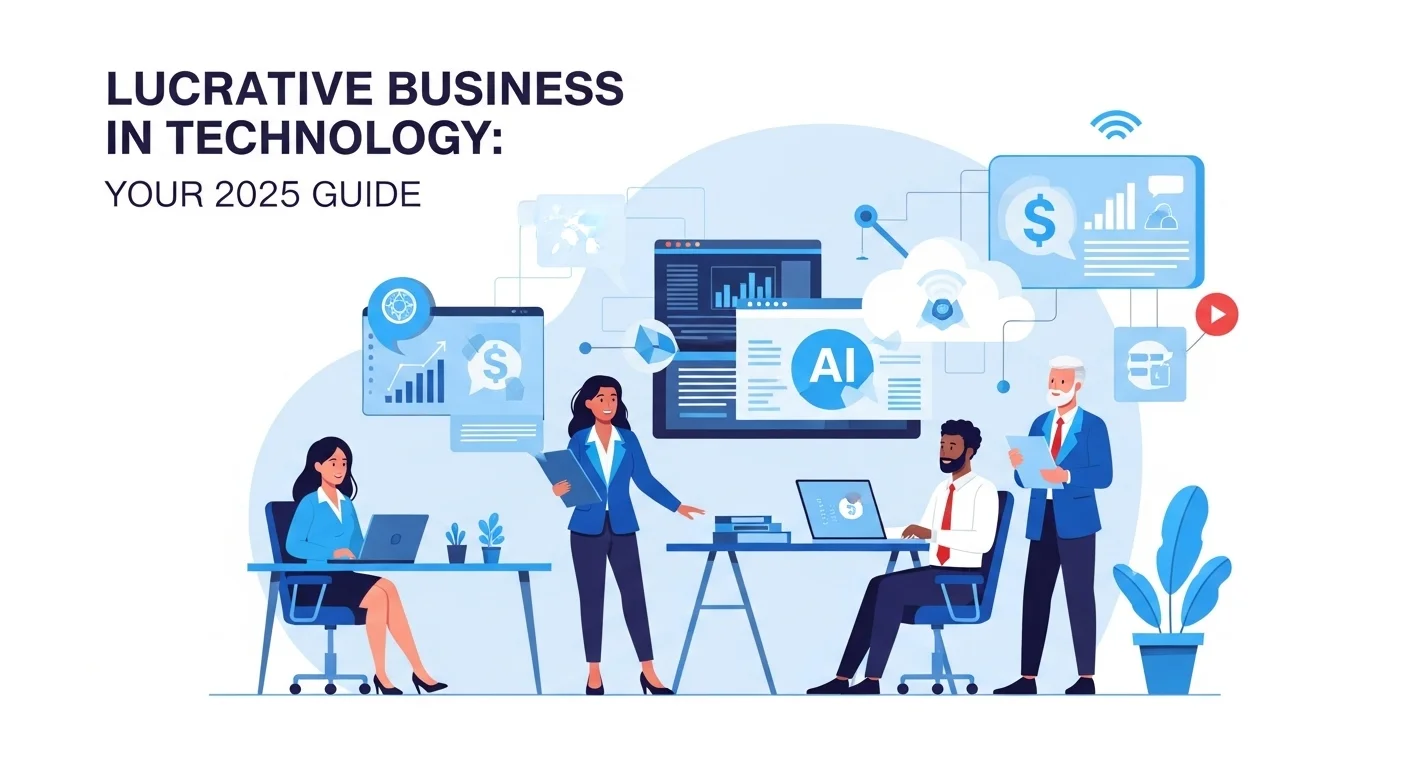 Modern technology landscape with business elements and tech solutions for Lucrative Business