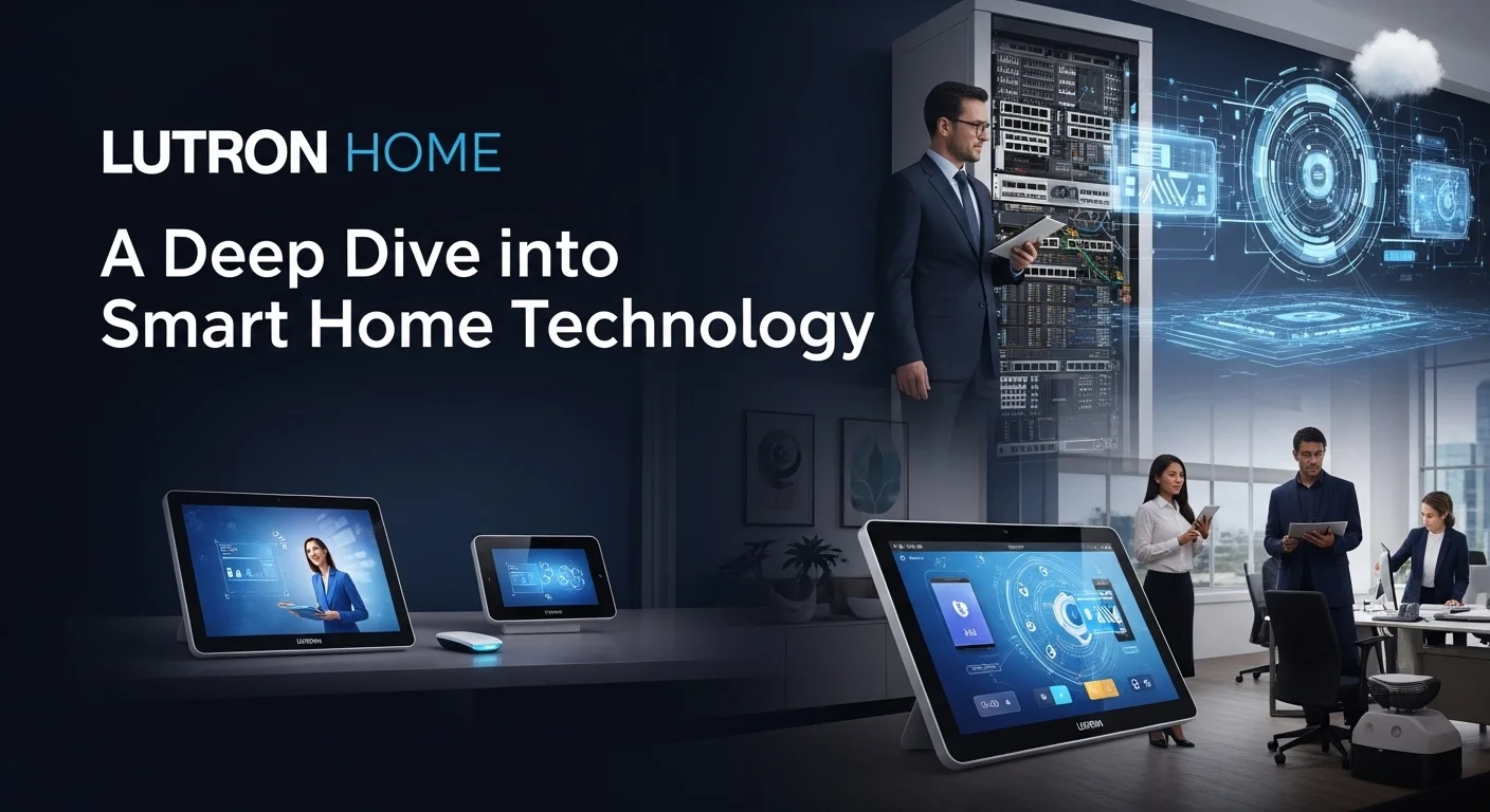 Modern technology landscape with business elements and tech solutions for Lutron Home