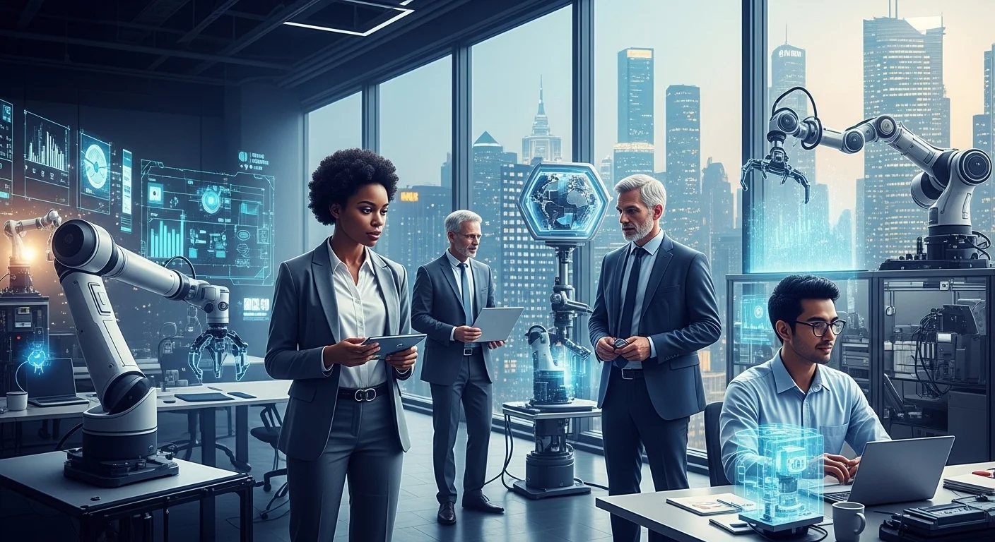 Modern technology landscape with business elements and tech solutions for Machine Intelligence