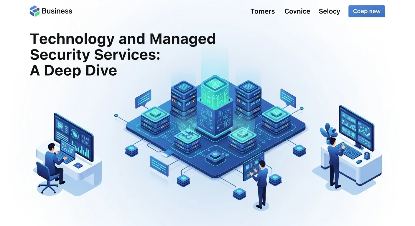 Modern technology landscape with business elements and tech solutions for Managed Security Services