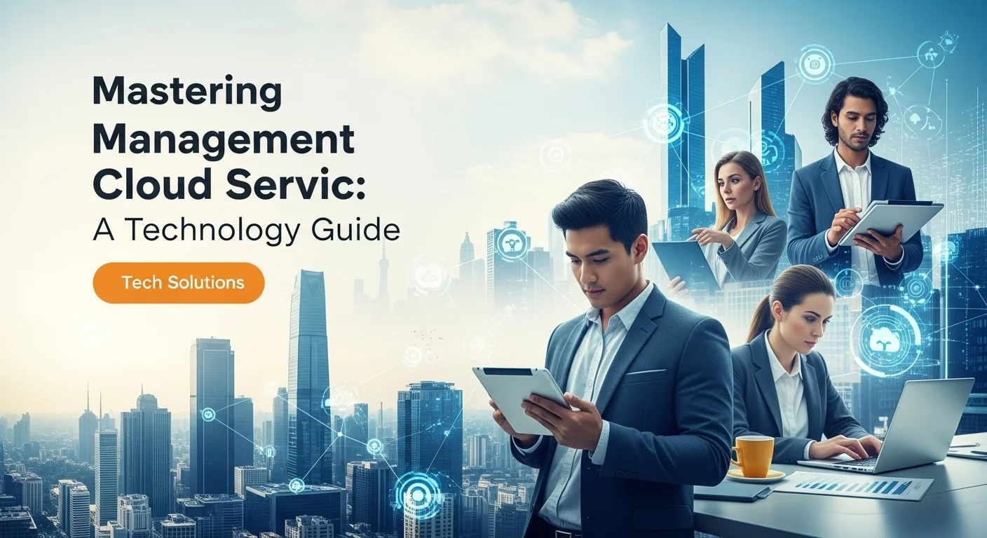 Modern technology landscape with business elements and tech solutions for Management Cloud Servic