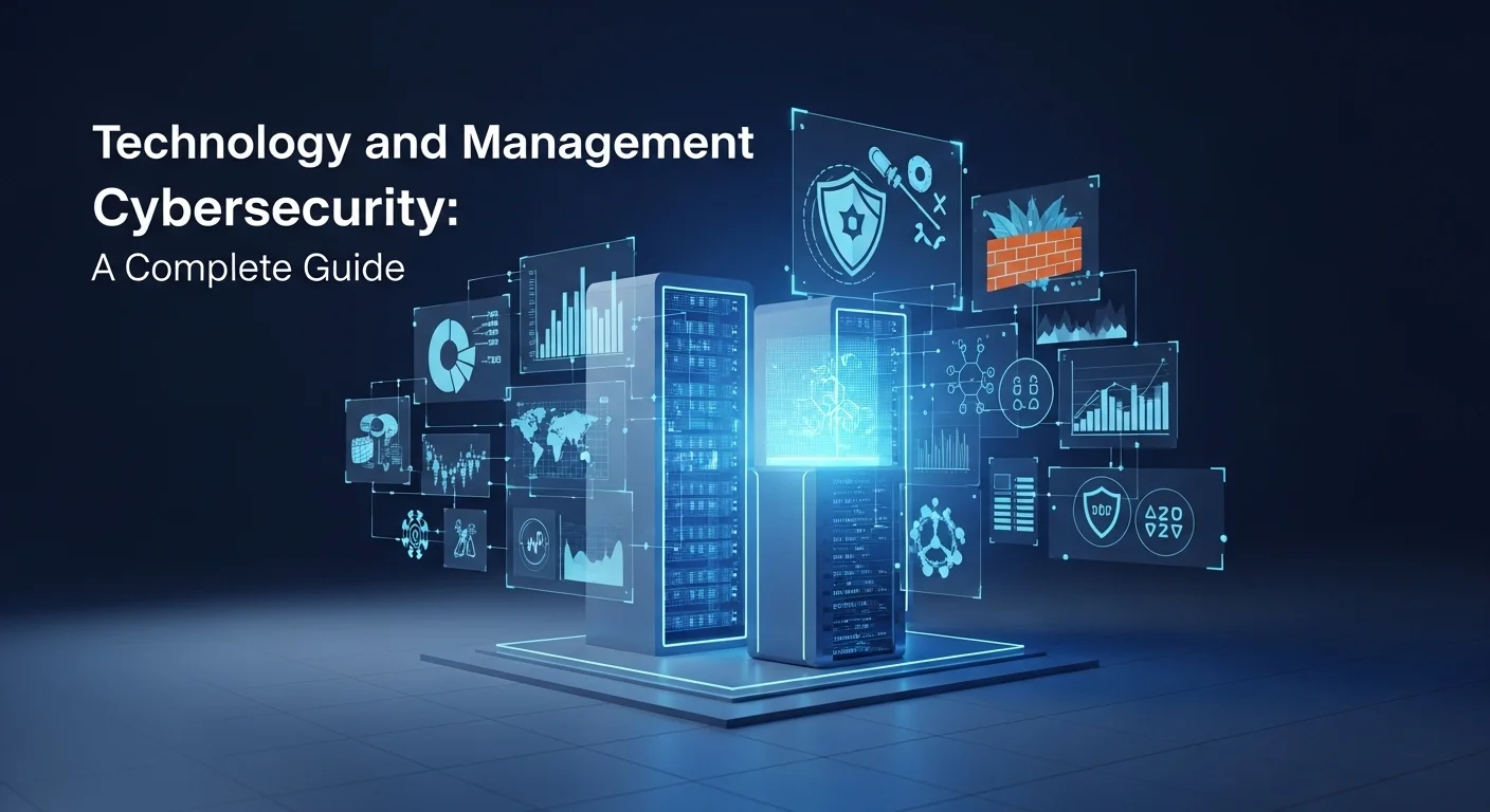 Modern technology landscape with business elements and tech solutions for Management Cybersecurity