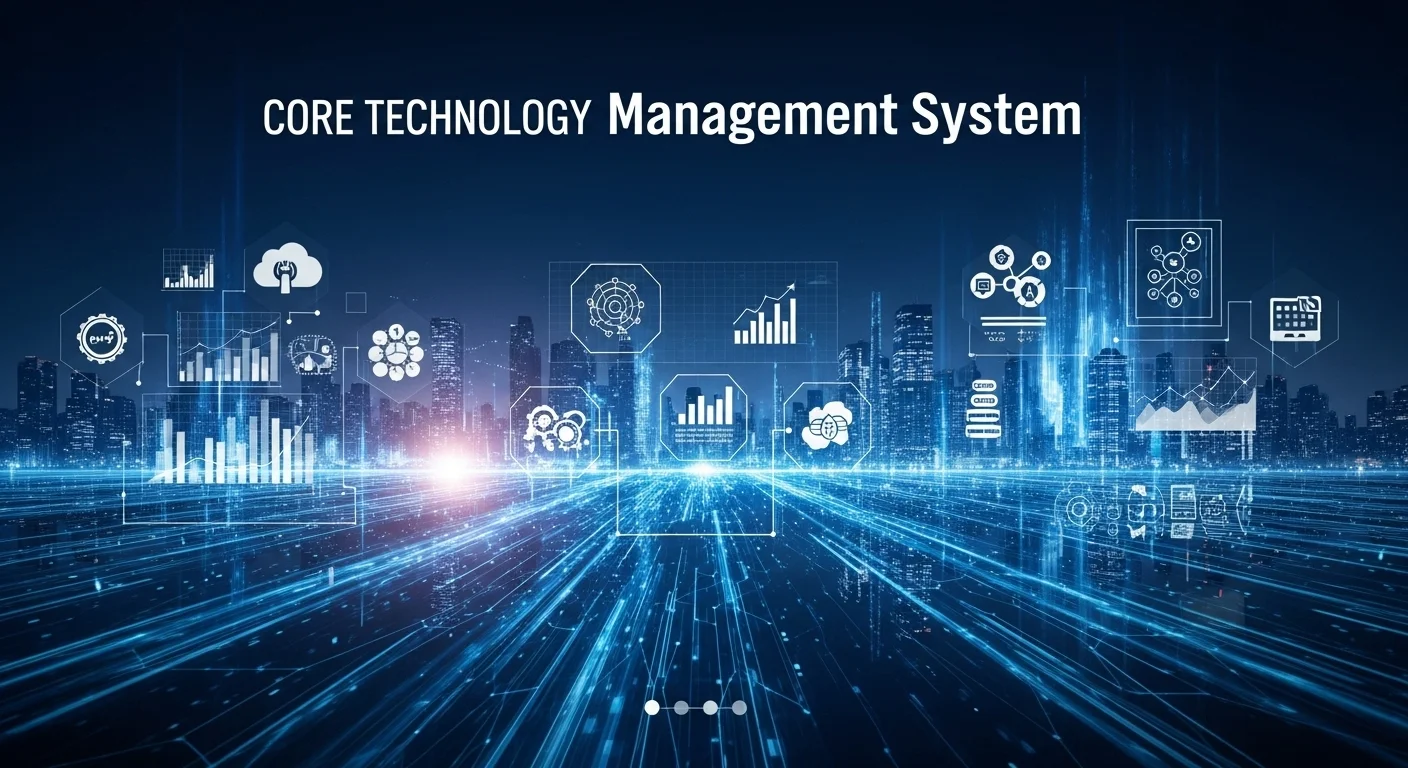 Modern technology landscape with business elements and tech solutions for Management System