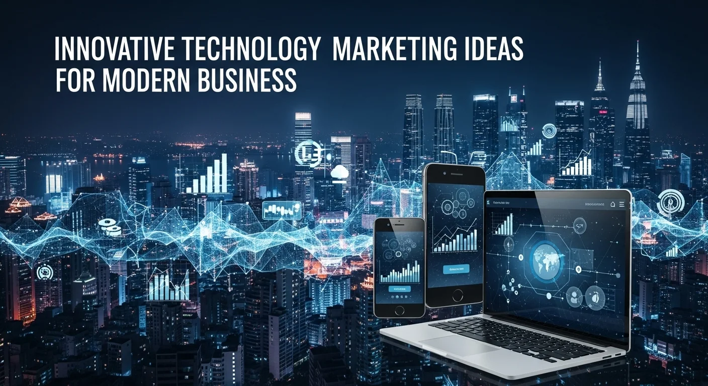Modern technology landscape with business elements and tech solutions for Marketing Ideas