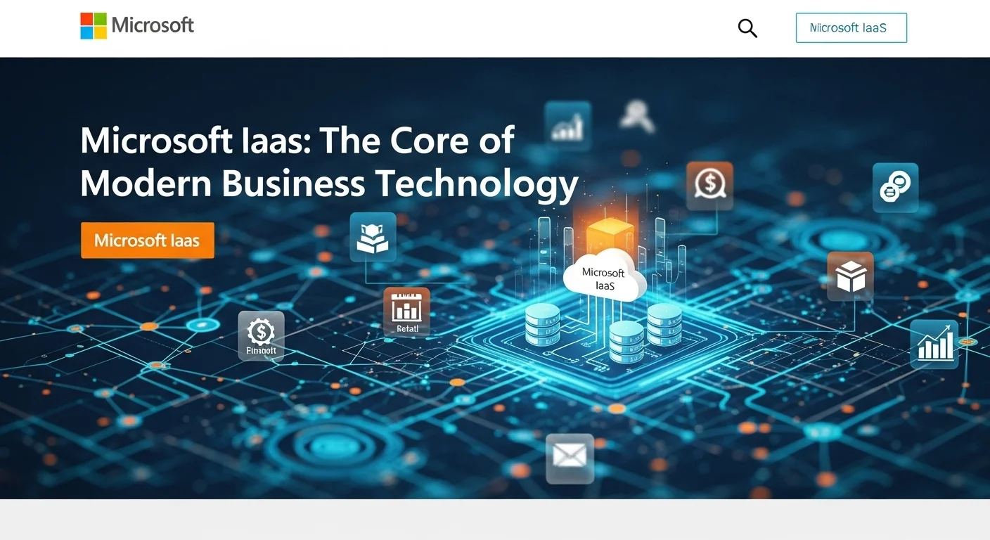 Modern technology landscape with business elements and tech solutions for Microsoft Iaas