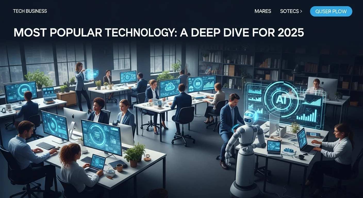 Modern technology landscape with business elements and tech solutions for Most Popular