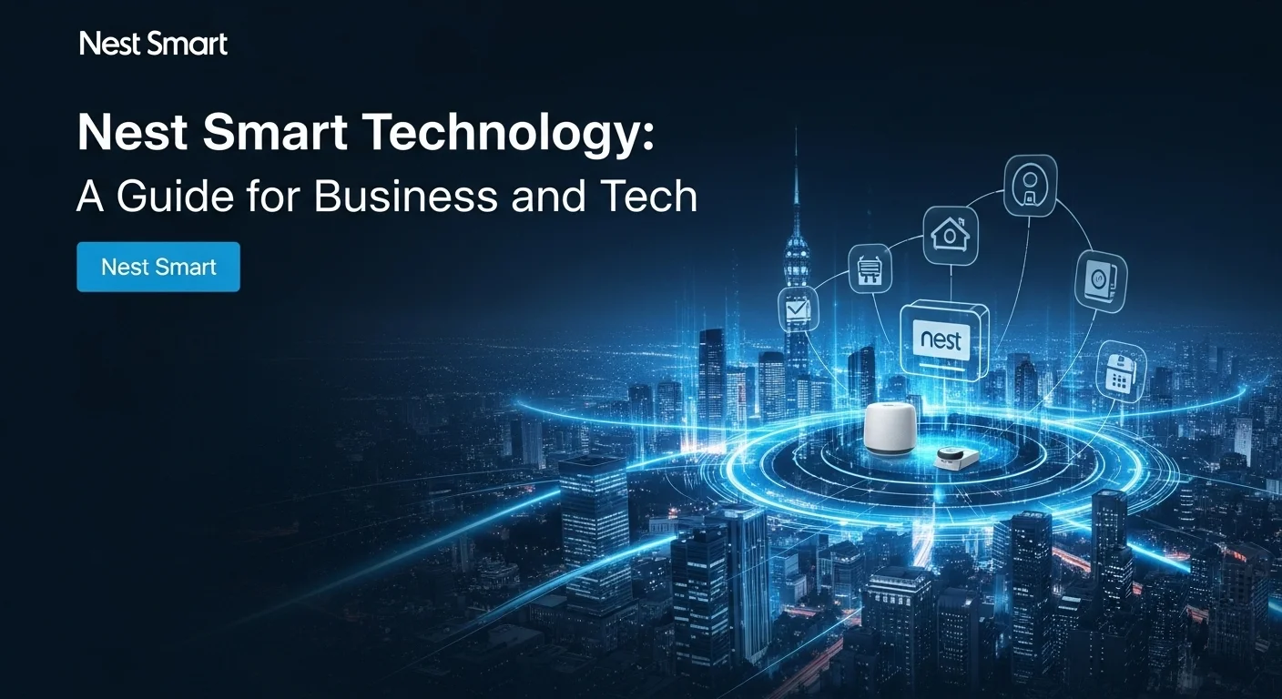 Modern technology landscape with business elements and tech solutions for Nest Smart