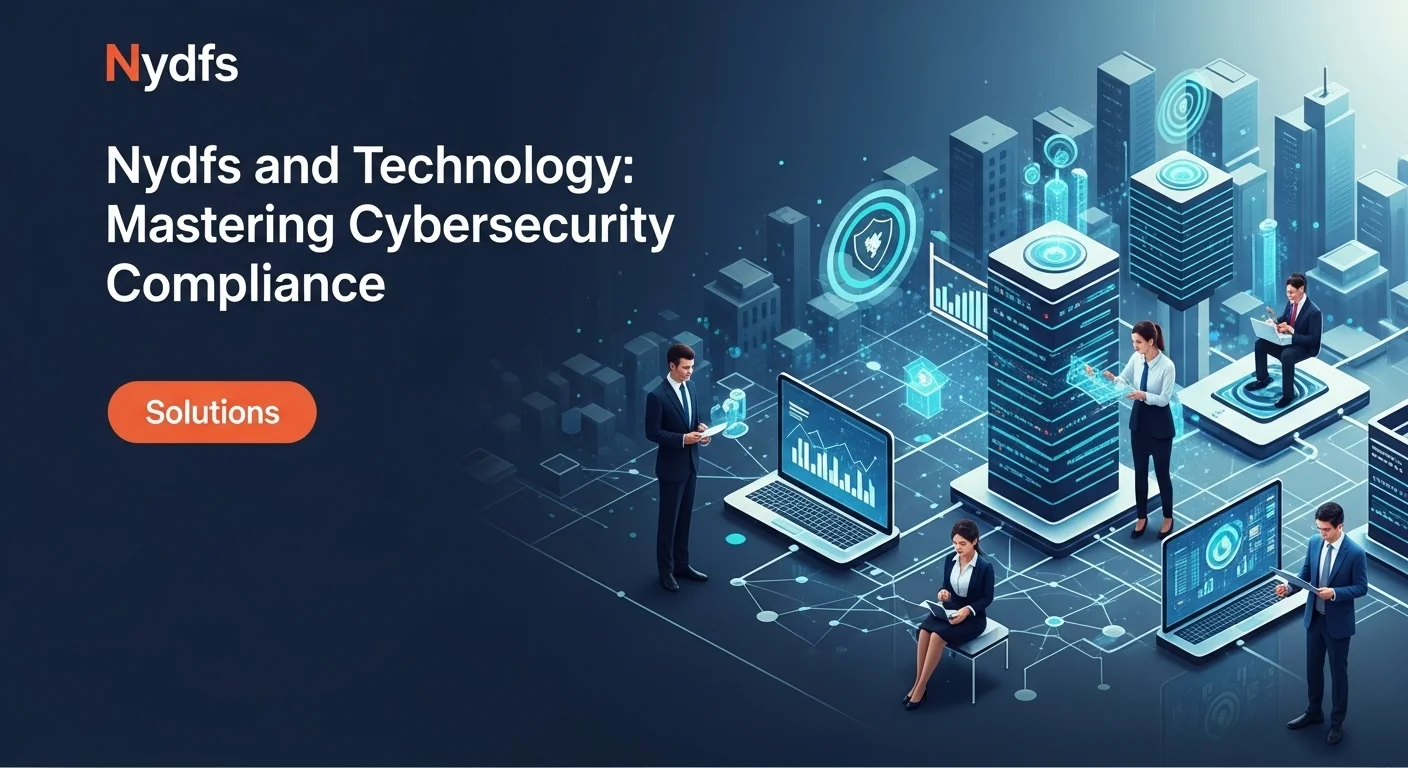 Modern technology landscape with business elements and tech solutions for Nydfs
