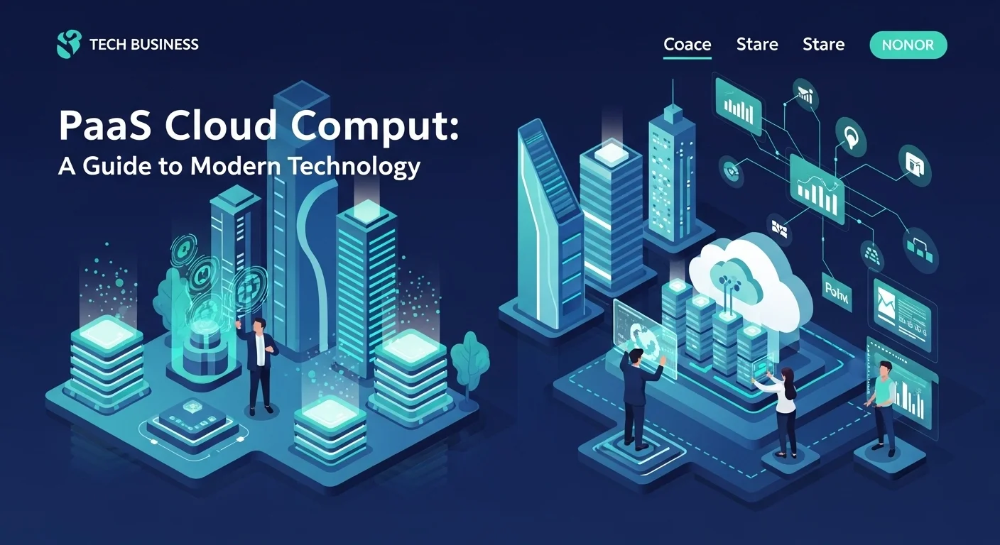 Modern technology landscape with business elements and tech solutions for Paas Cloud Comput