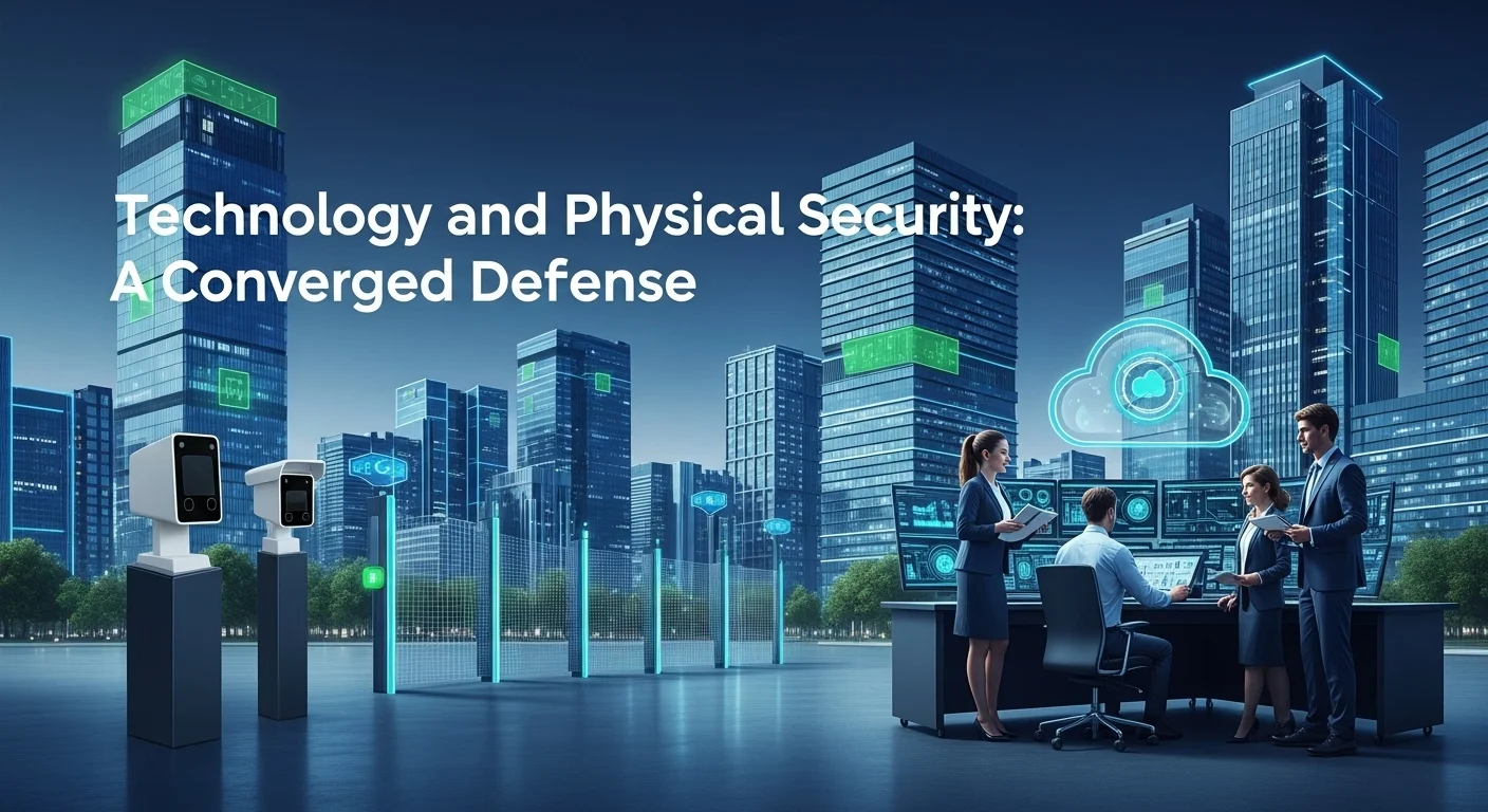 Modern technology landscape with business elements and tech solutions for Physical Security