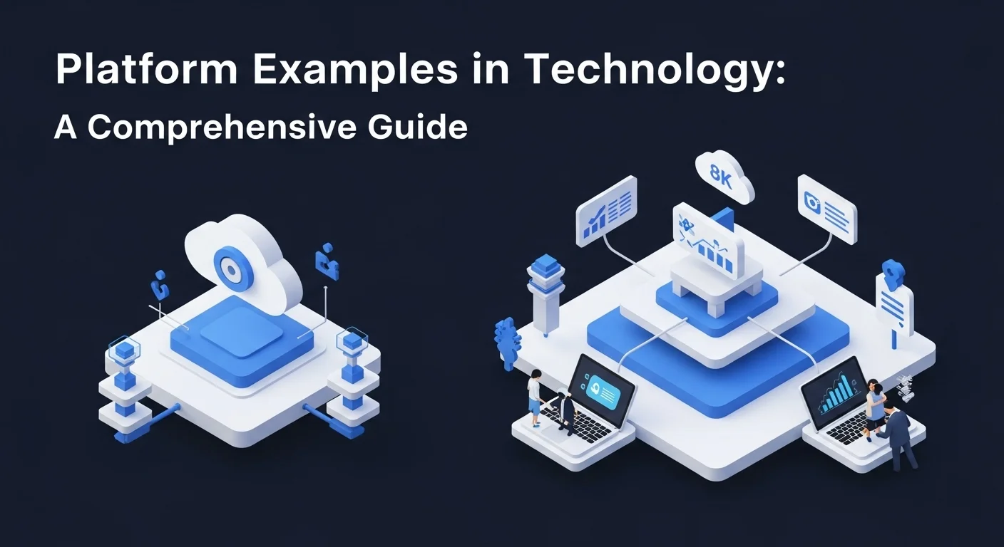 Modern technology landscape with business elements and tech solutions for Platform Examples