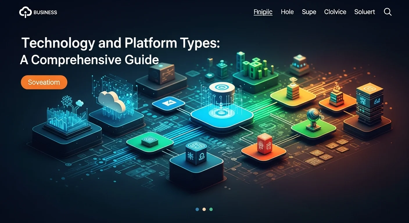 Modern technology landscape with business elements and tech solutions for Platform Types
