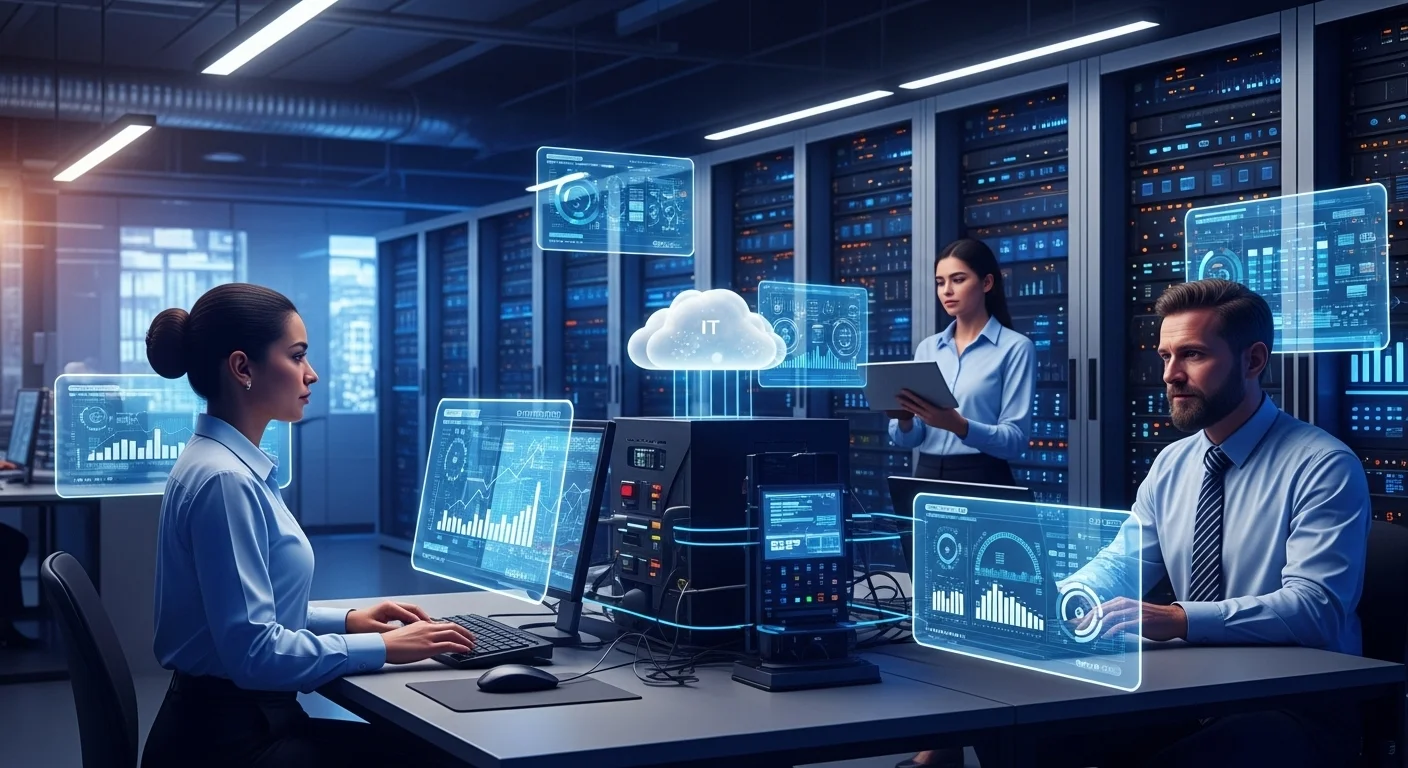Modern technology landscape with business elements and tech solutions for Premise Cloud