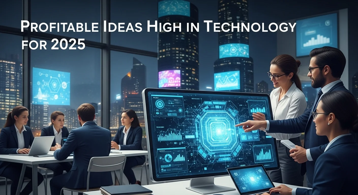 Modern technology landscape with business elements and tech solutions for Profitable Ideas High