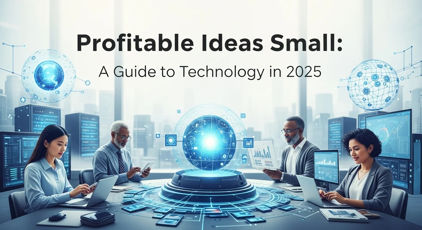 Modern technology landscape with business elements and tech solutions for Profitable Ideas Small