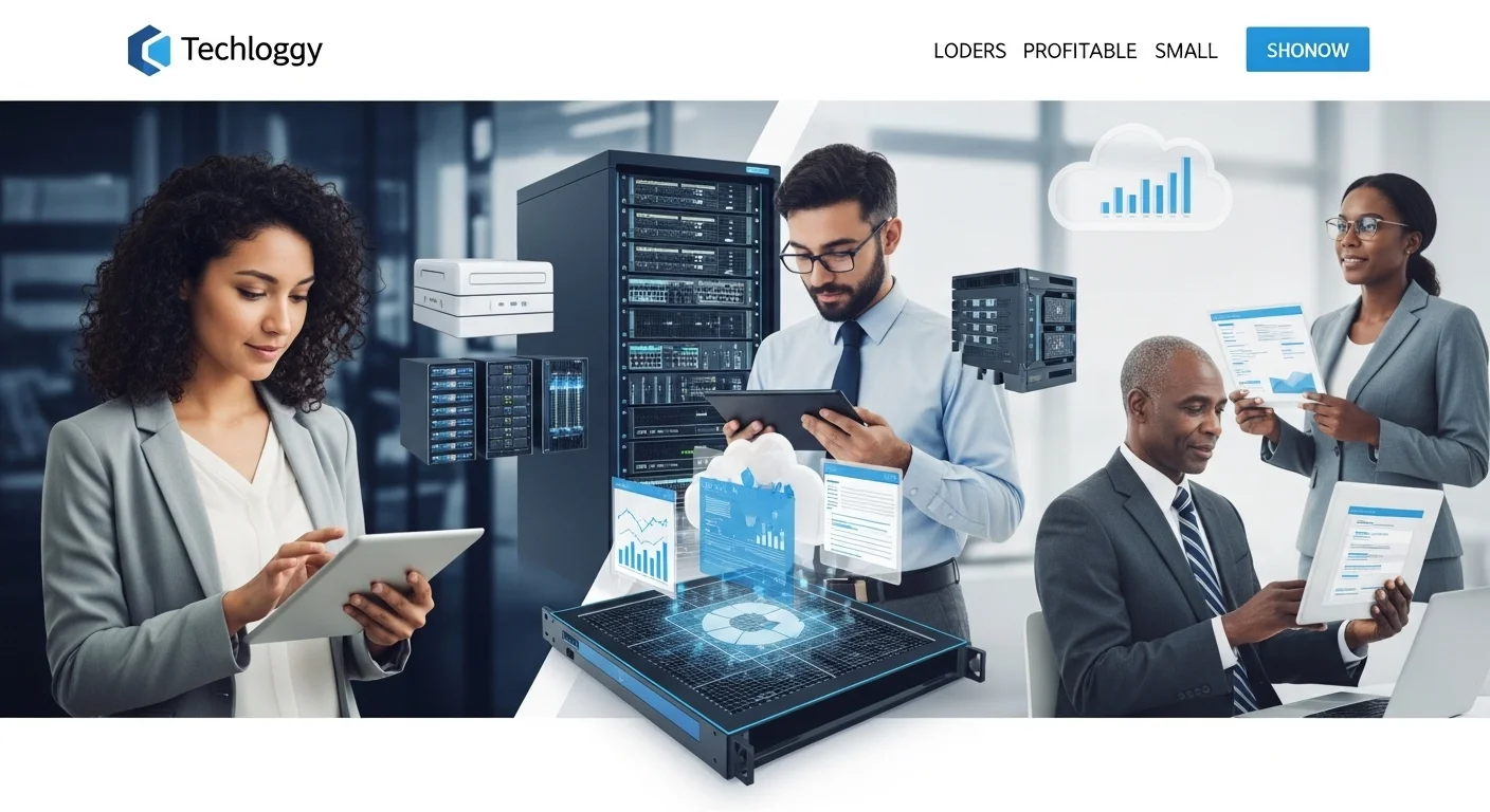 Modern technology landscape with business elements and tech solutions for Profitable Small