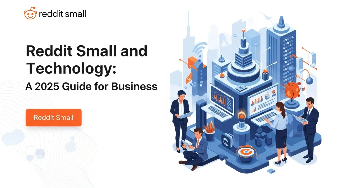 Modern technology landscape with business elements and tech solutions for Reddit Small