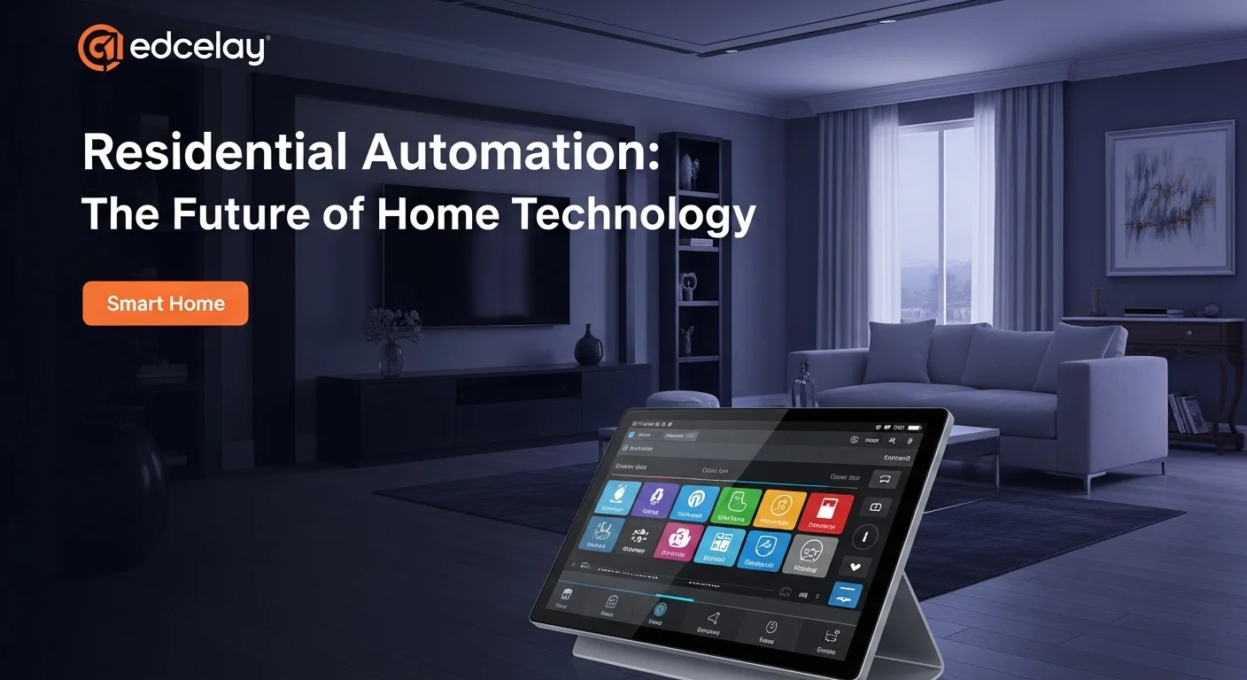 Modern technology landscape with business elements and tech solutions for Residential Automation