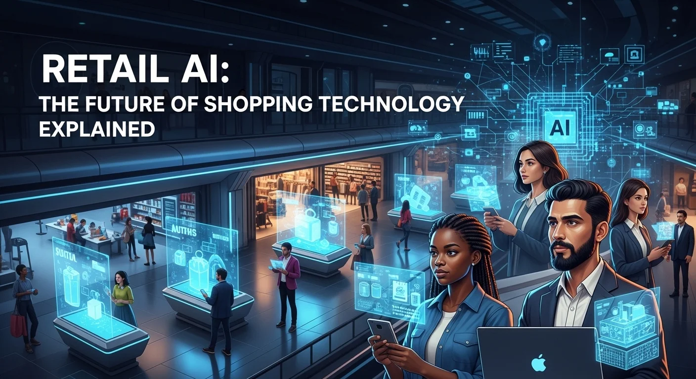 Modern technology landscape with business elements and tech solutions for Retail Ai