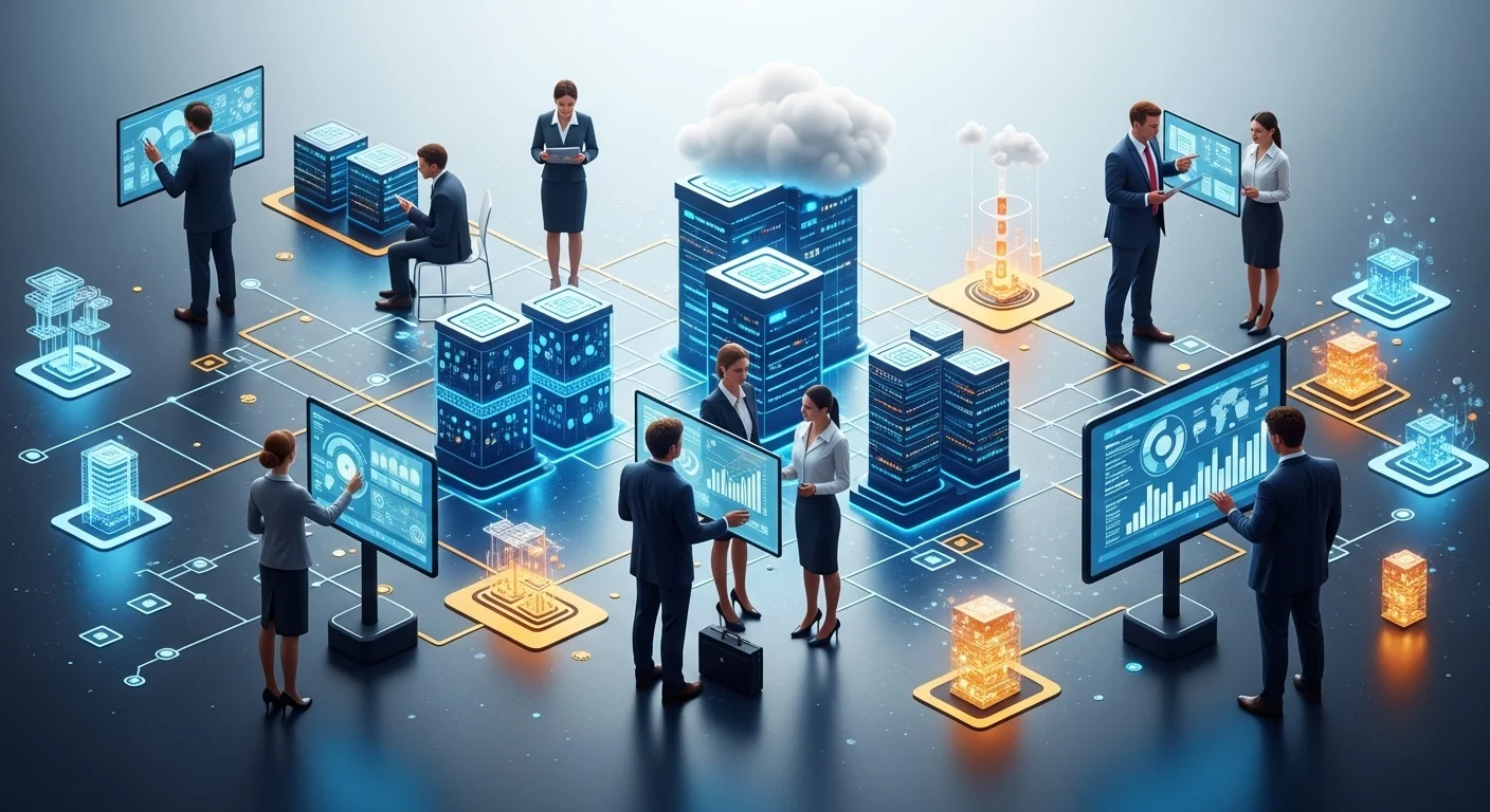 Modern technology landscape with business elements and tech solutions for Risk Business