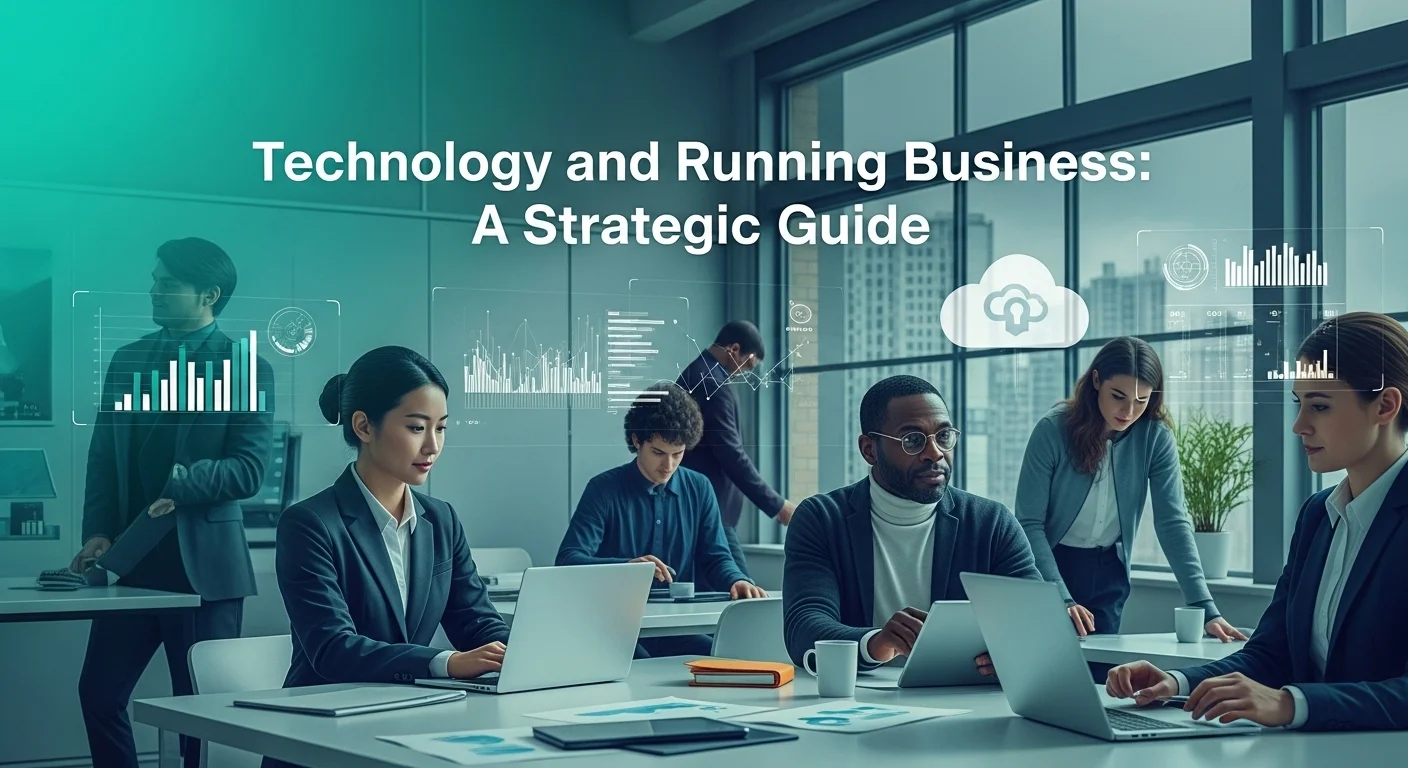 Modern technology landscape with business elements and tech solutions for Running Business