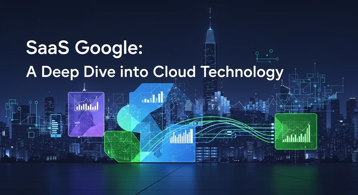 Modern technology landscape with business elements and tech solutions for Saas Google