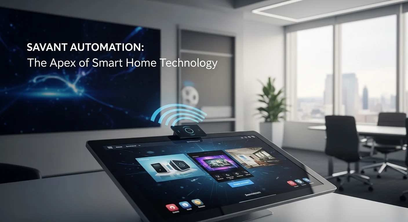 Modern technology landscape with business elements and tech solutions for Savant Automation