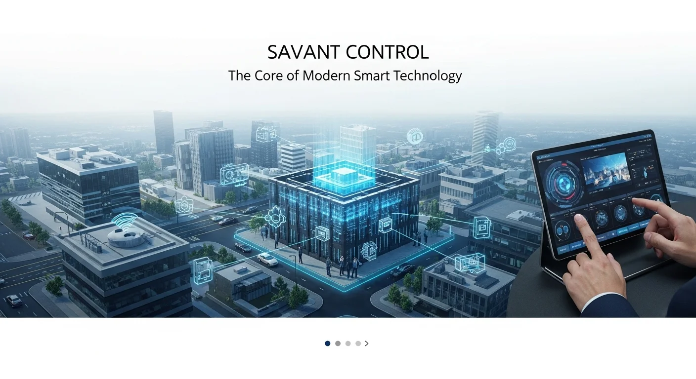 Modern technology landscape with business elements and tech solutions for Savant Control