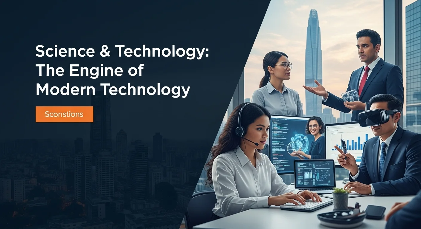 Modern technology landscape with business elements and tech solutions for Science & Technology