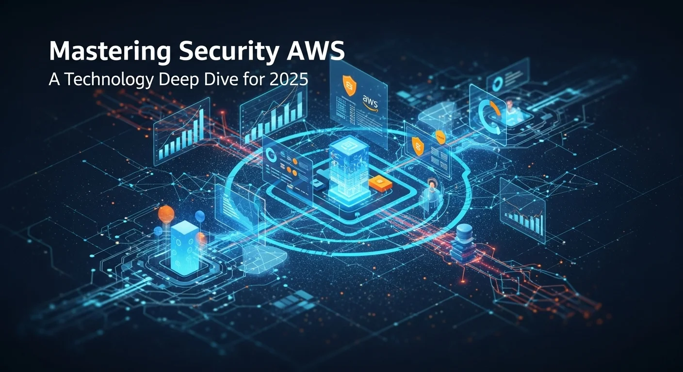 Modern technology landscape with business elements and tech solutions for Security Aws