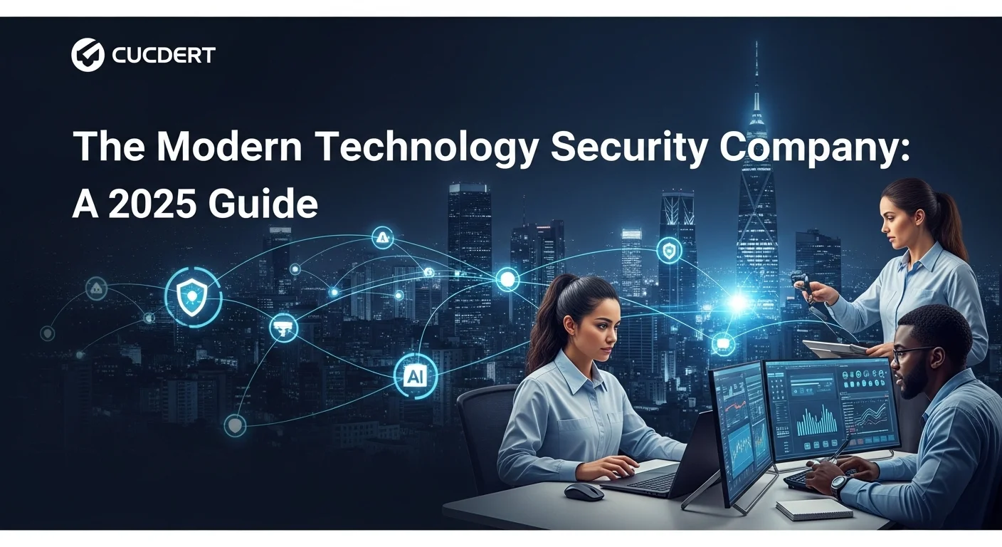 Business technology with innovation and digital resources to discover Security Company