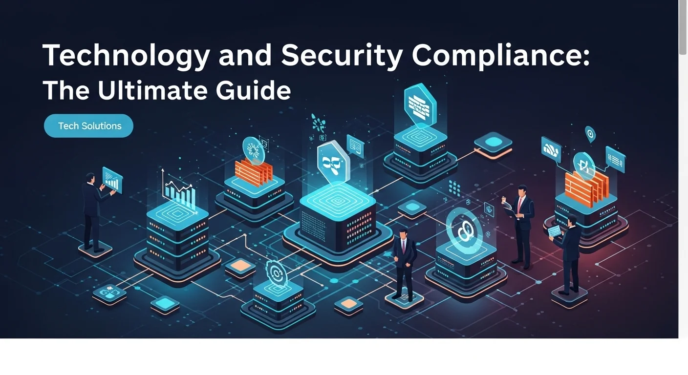 Modern technology landscape with business elements and tech solutions for Security Compliance