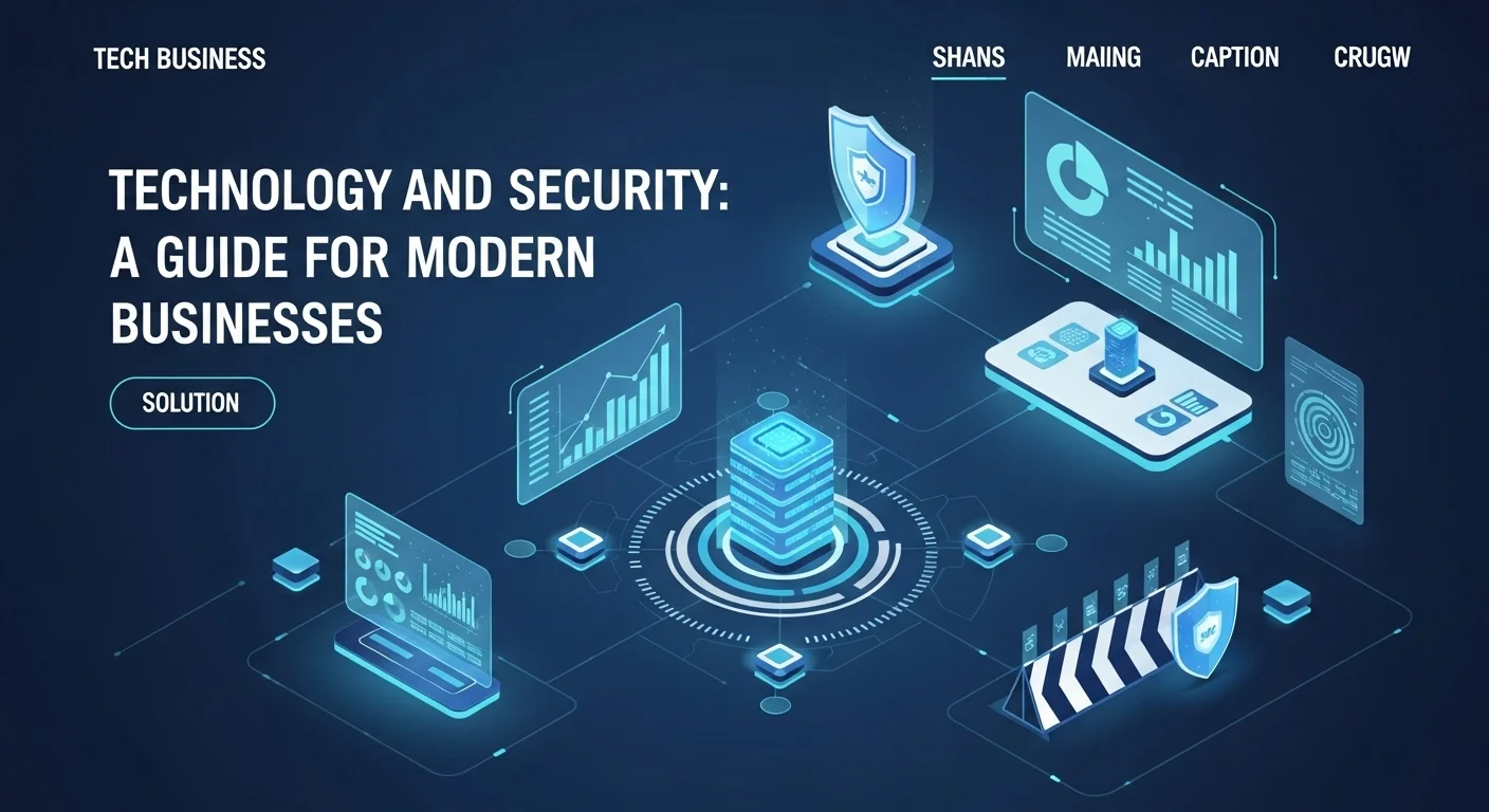 Modern technology landscape with business elements and tech solutions for Security