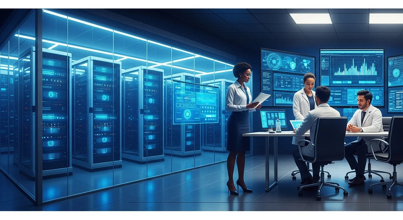 Modern technology landscape with business elements and tech solutions for Security Technology
