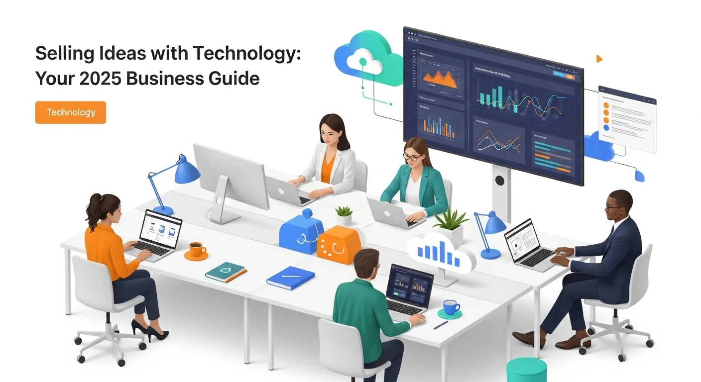 Modern technology landscape with business elements and tech solutions for Selling Ideas