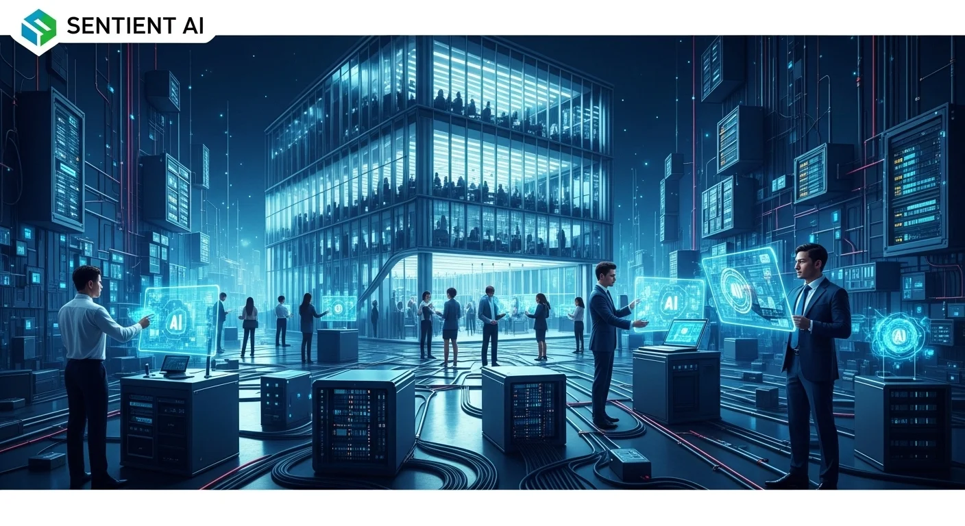 Modern technology landscape with business elements and tech solutions for Sentient Ai