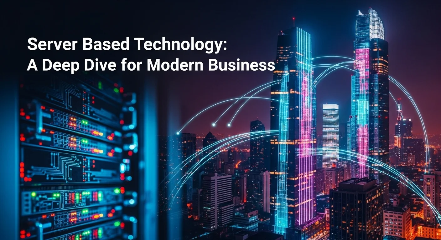 Modern technology landscape with business elements and tech solutions for Server Based