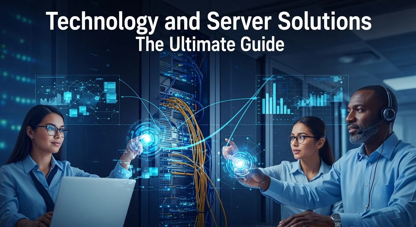 Modern technology landscape with business elements and tech solutions for Server Solutions