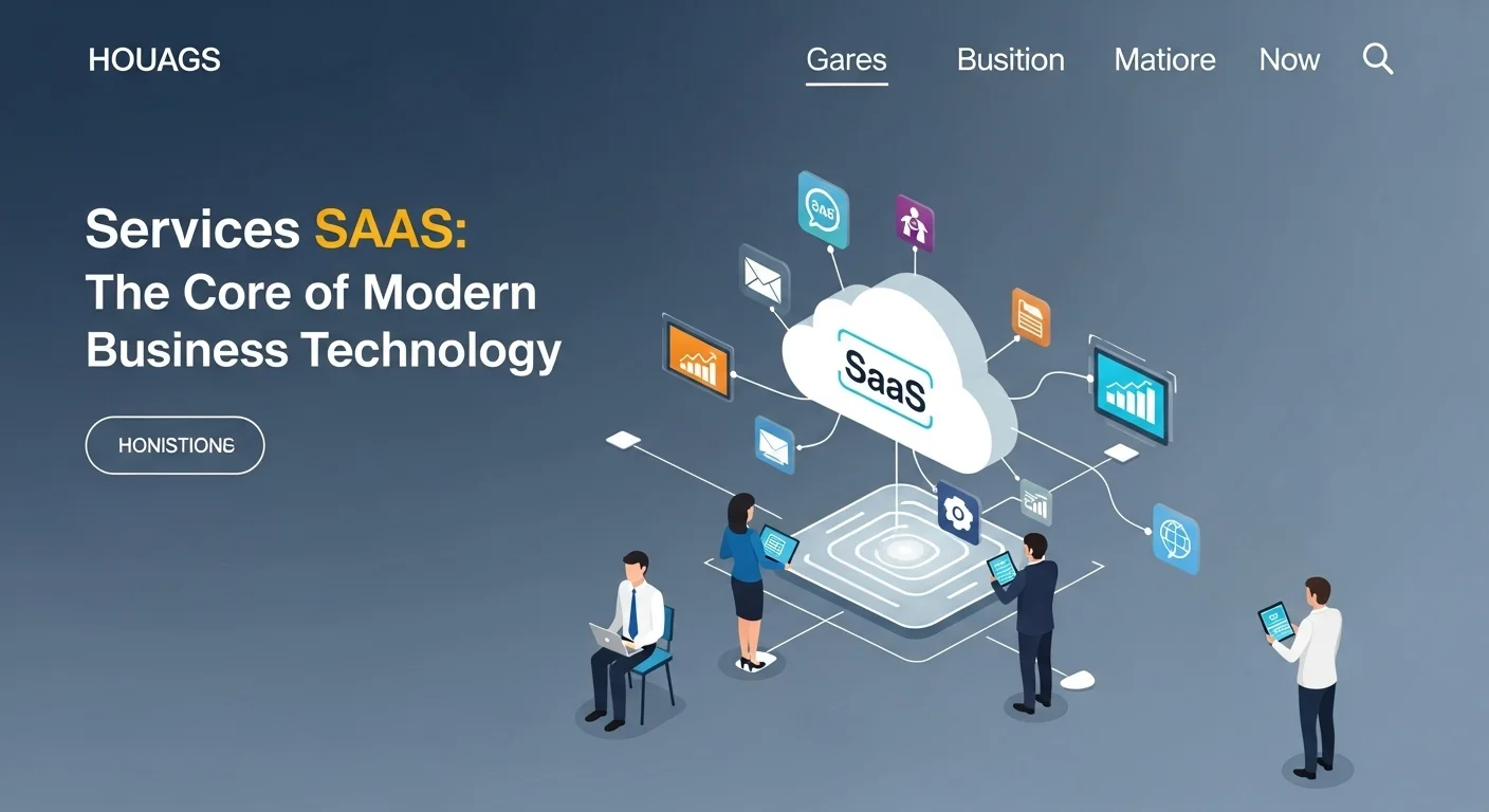Modern technology landscape with business elements and tech solutions for Services Saas