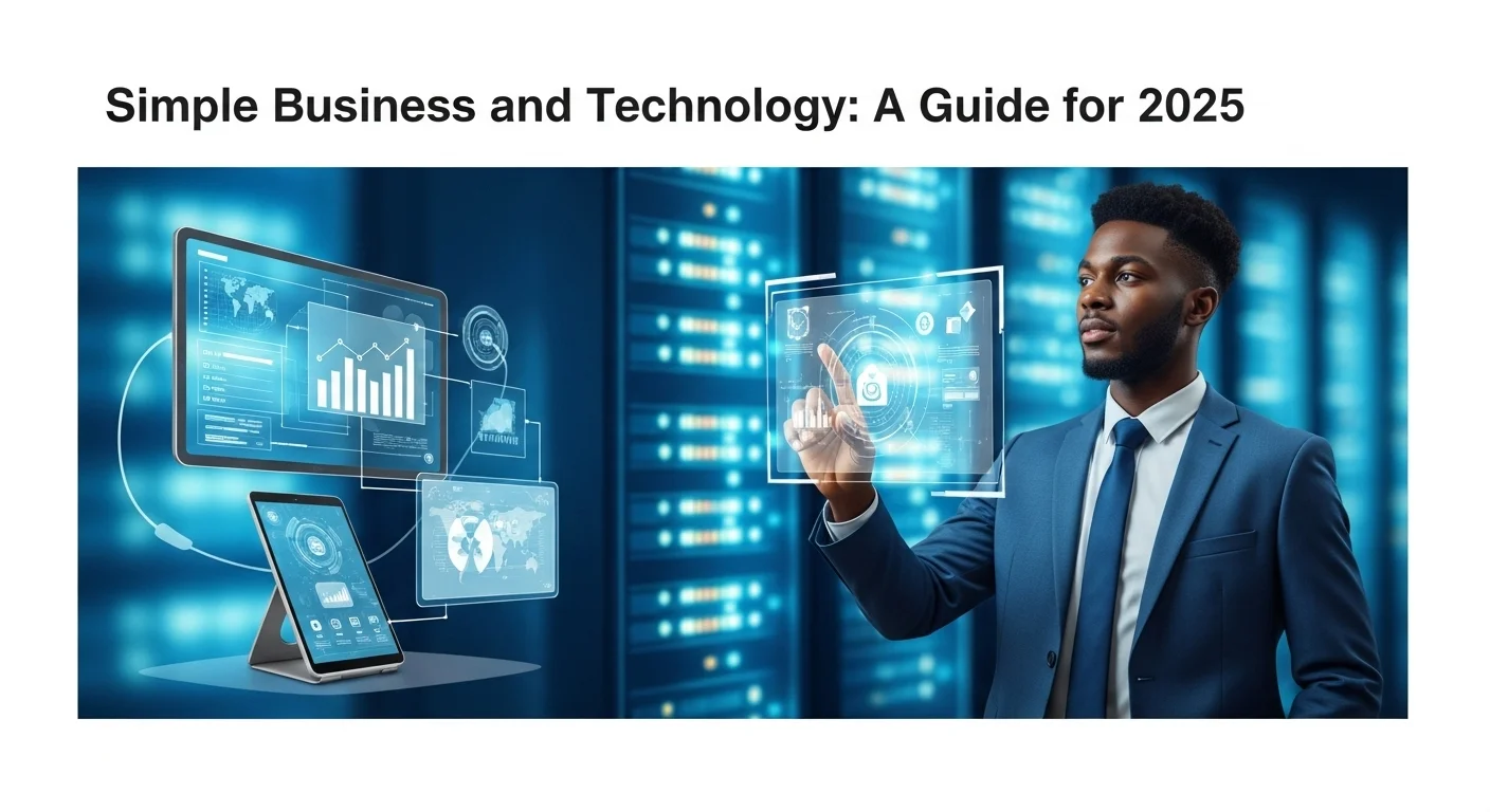Modern technology landscape with business elements and tech solutions for Simple Business