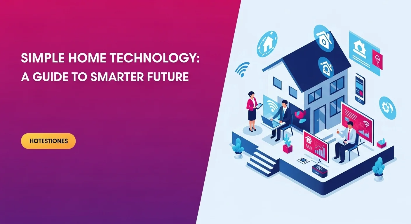 Modern technology landscape with business elements and tech solutions for Simple Home