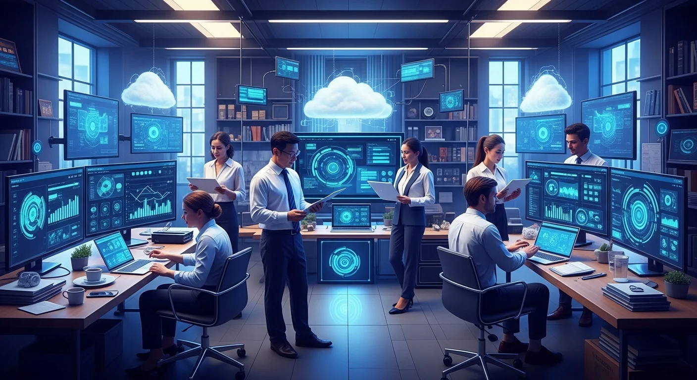 Modern technology landscape with business elements and tech solutions for Small Ai