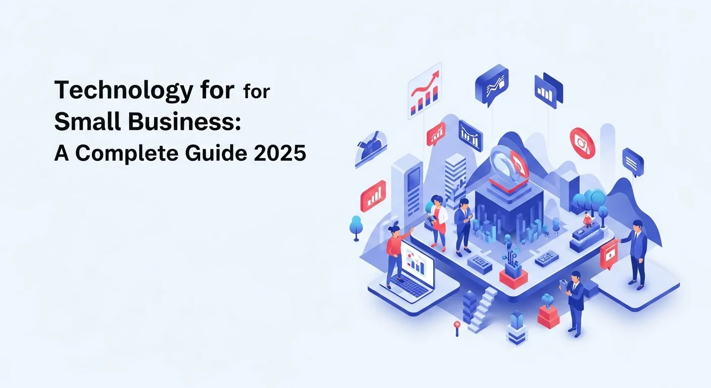Modern technology landscape with business elements and tech solutions for Small Business