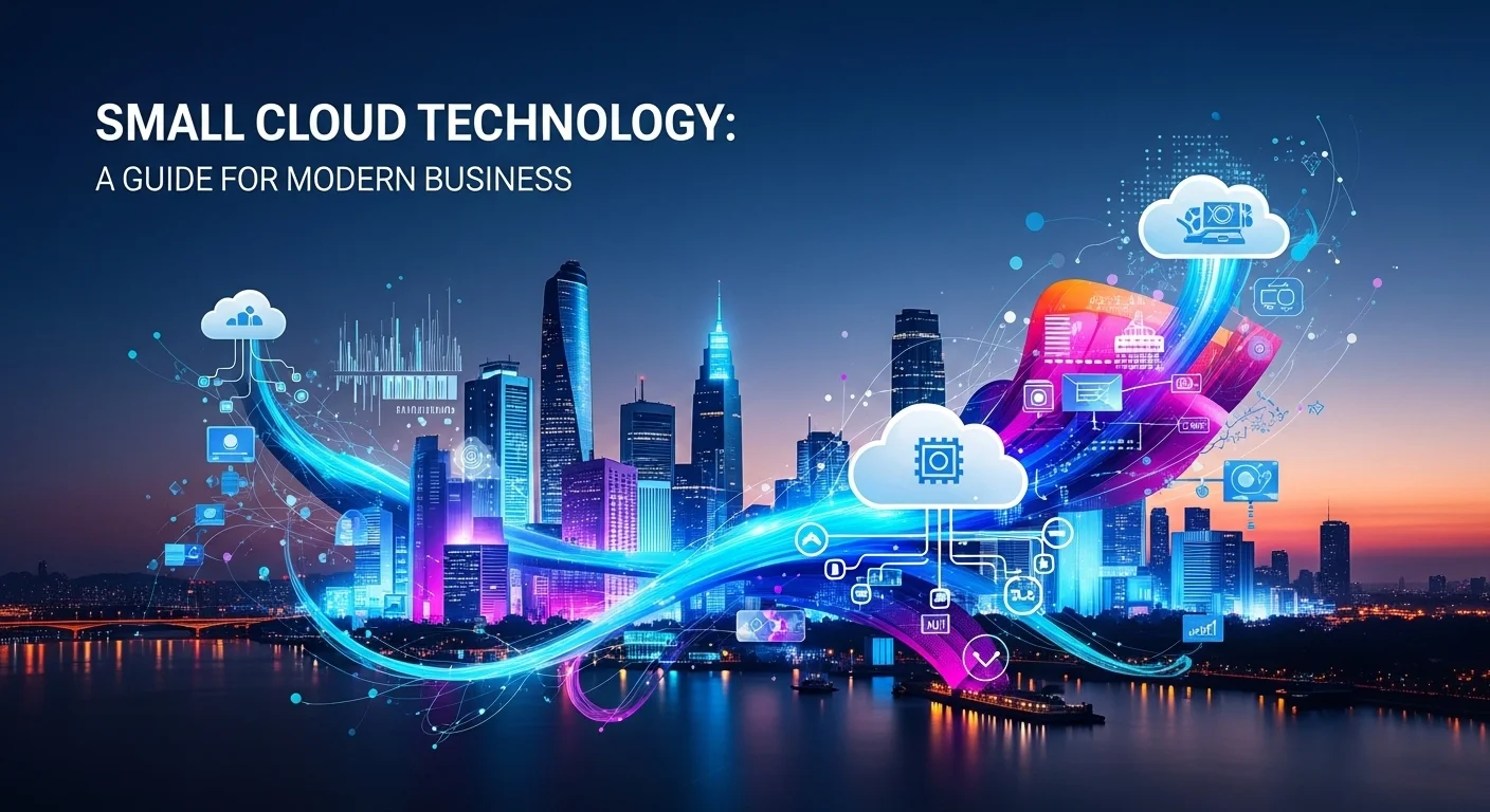 Modern technology landscape with business elements and tech solutions for Small Cloud
