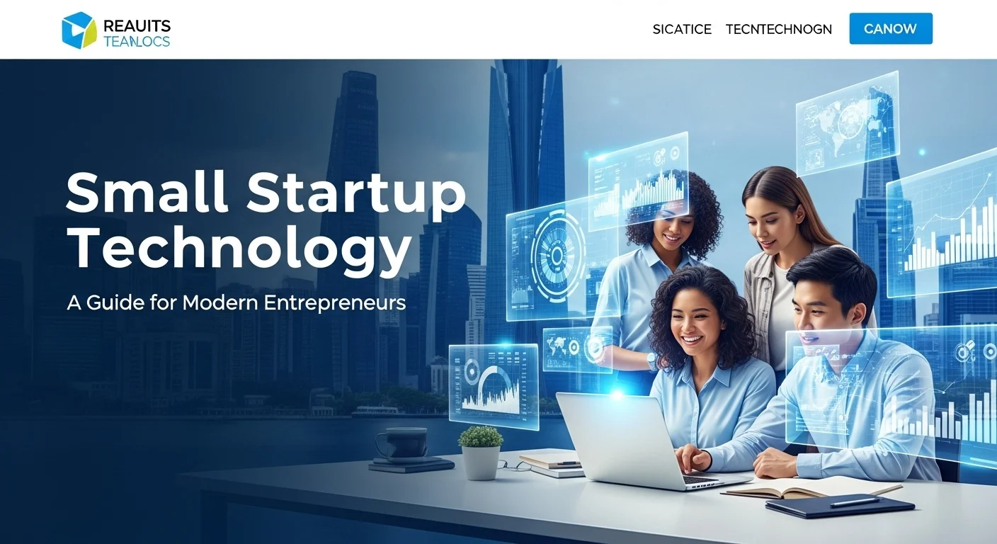 Modern technology landscape with business elements and tech solutions for Small Startup