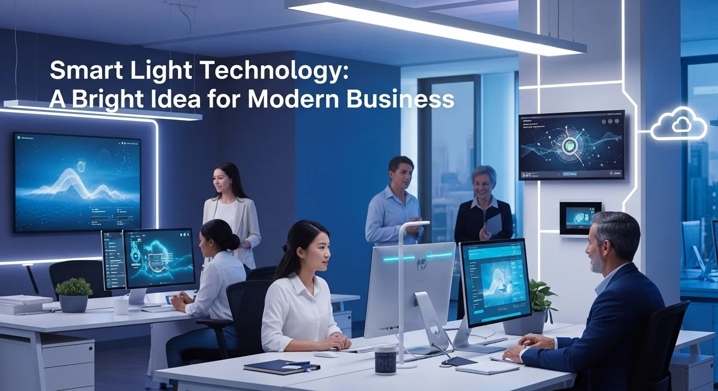 Modern technology landscape with business elements and tech solutions for Smart Light